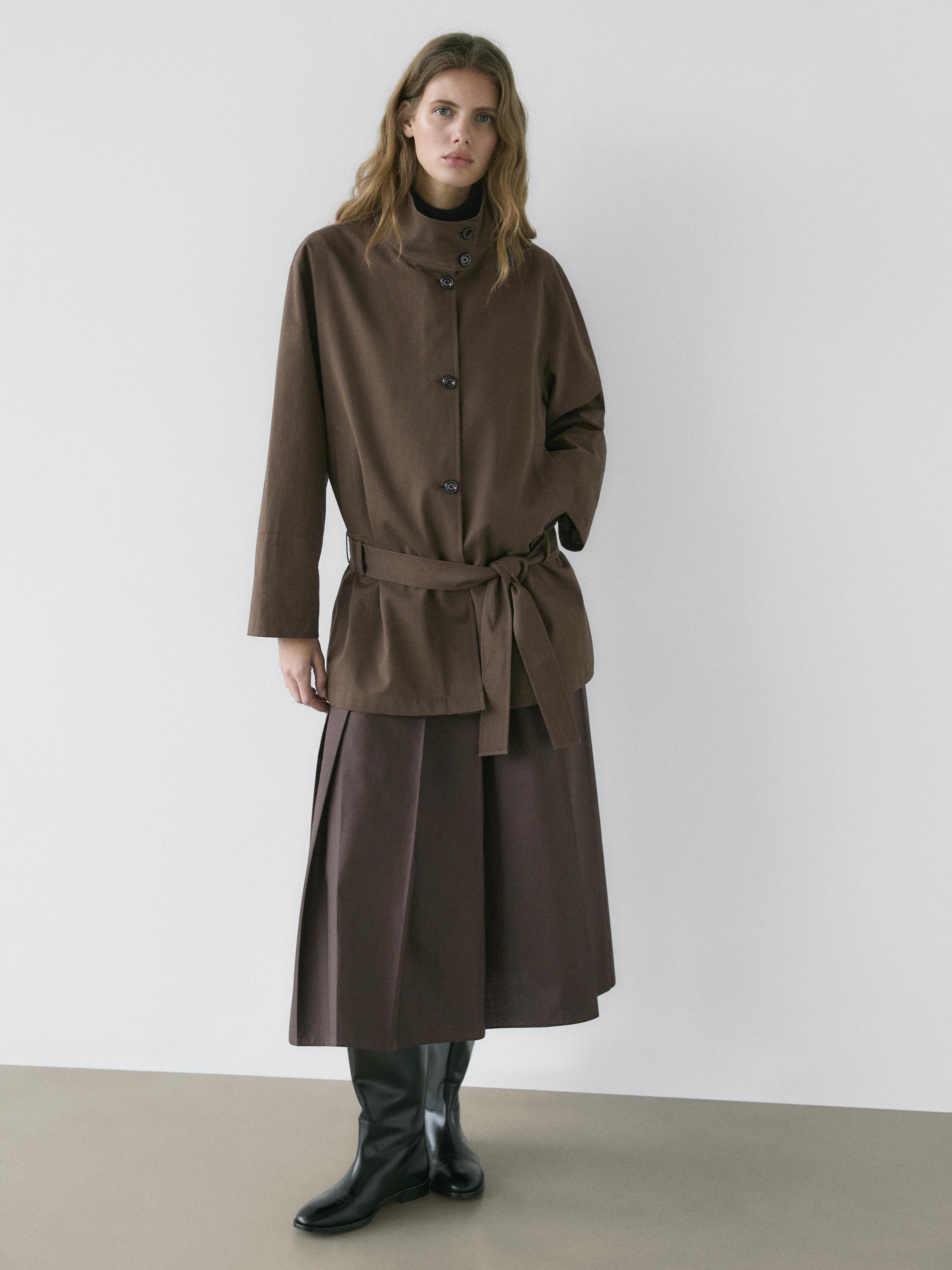 Mid-length trench coat with belt detail